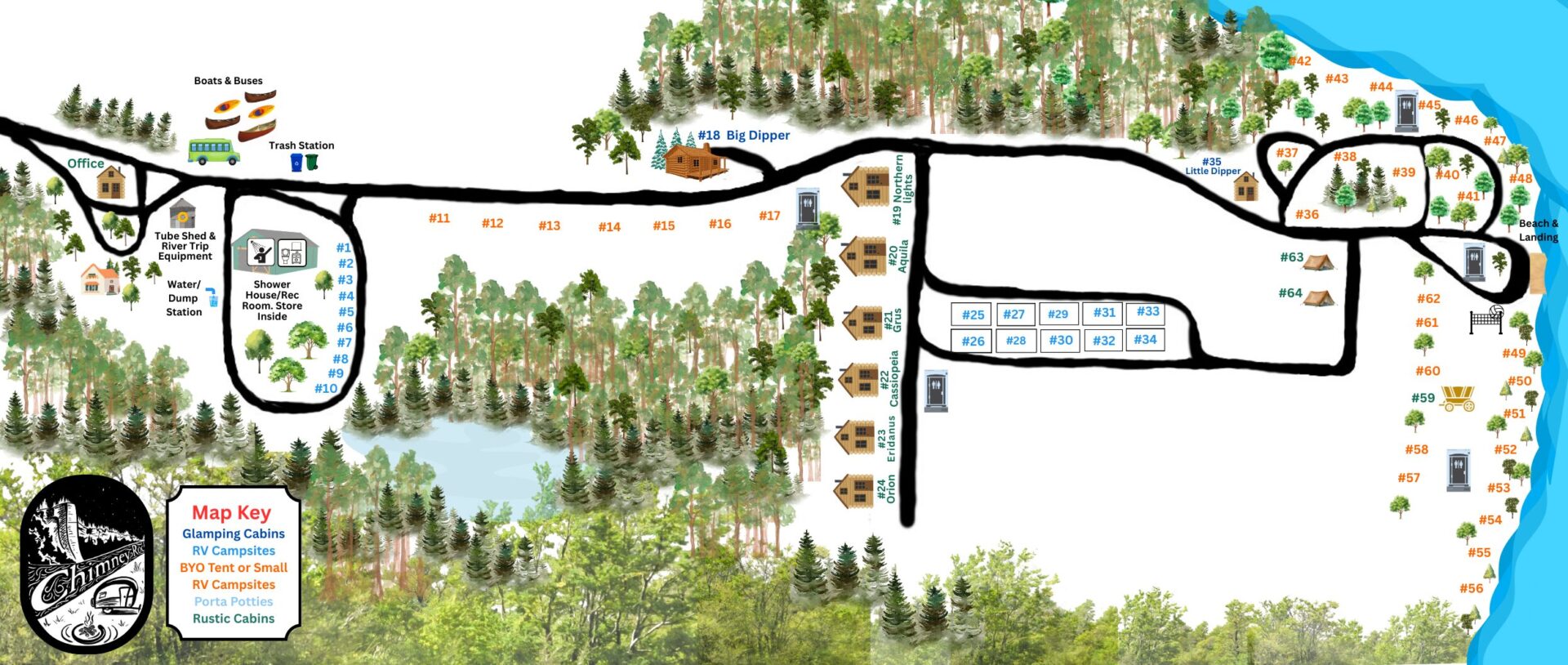 New Update Campground Map | Chimney Rock Decorah Campground & River Trips